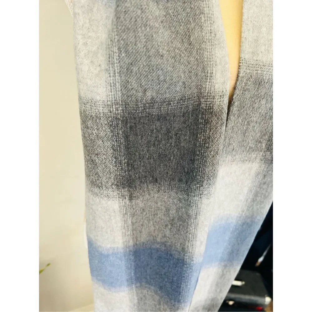 PHENIX Cashmere Mixed Weave Buffalo Plaid Scarf, Soft Luxurious, Blue Plaid, NWT
